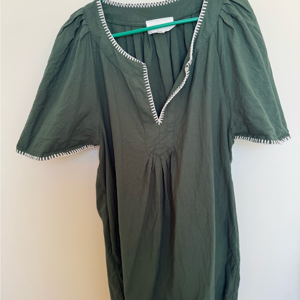Tuckernuck Pomander Place Green Mini Dress with White Trim
